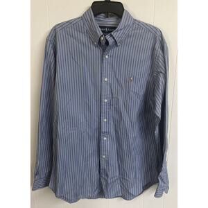 Vtg Ralph Lauren Button Shirt Mens Large Blue Stripe Color Pony Classic Fit Long